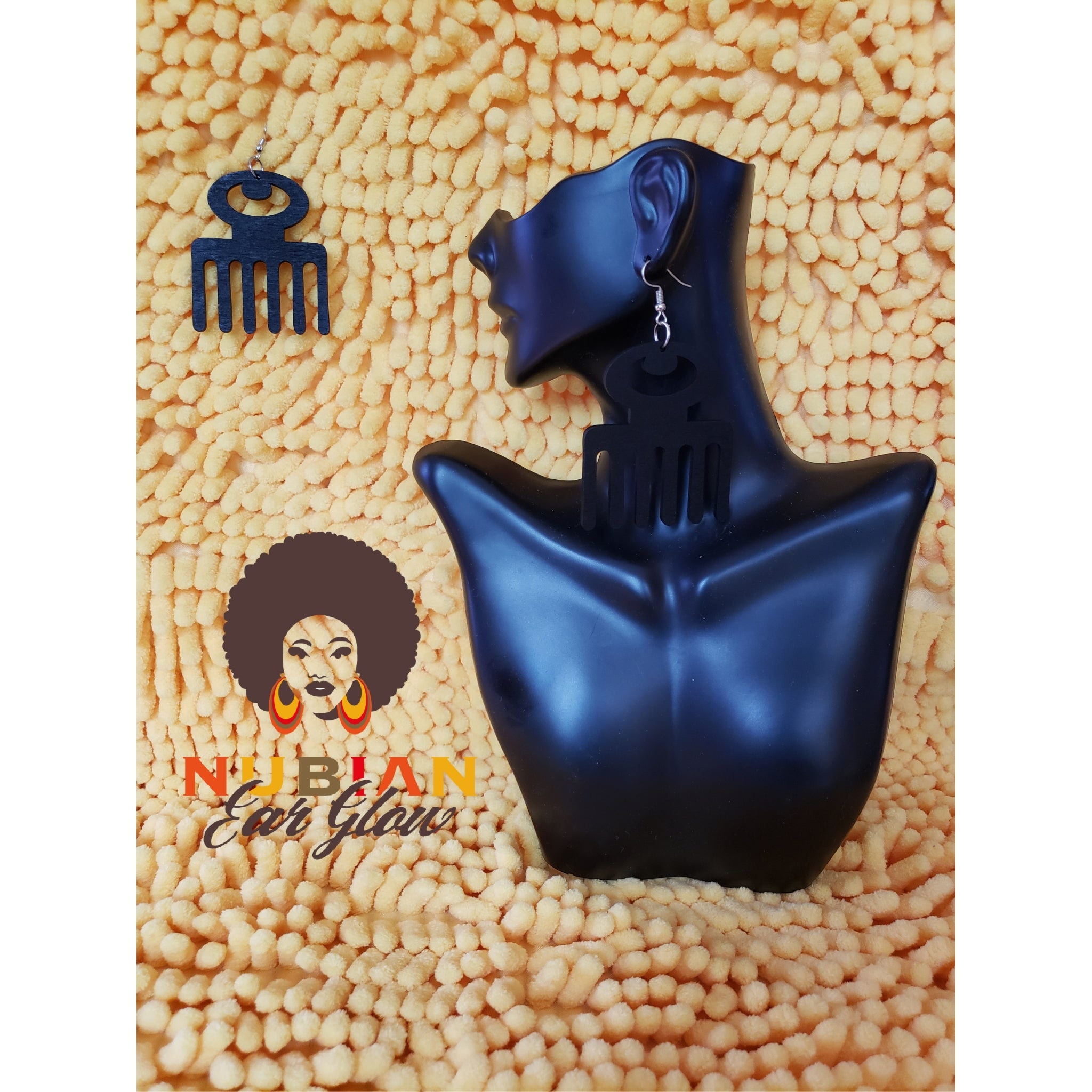 Afro Pick Drop Earring - Black